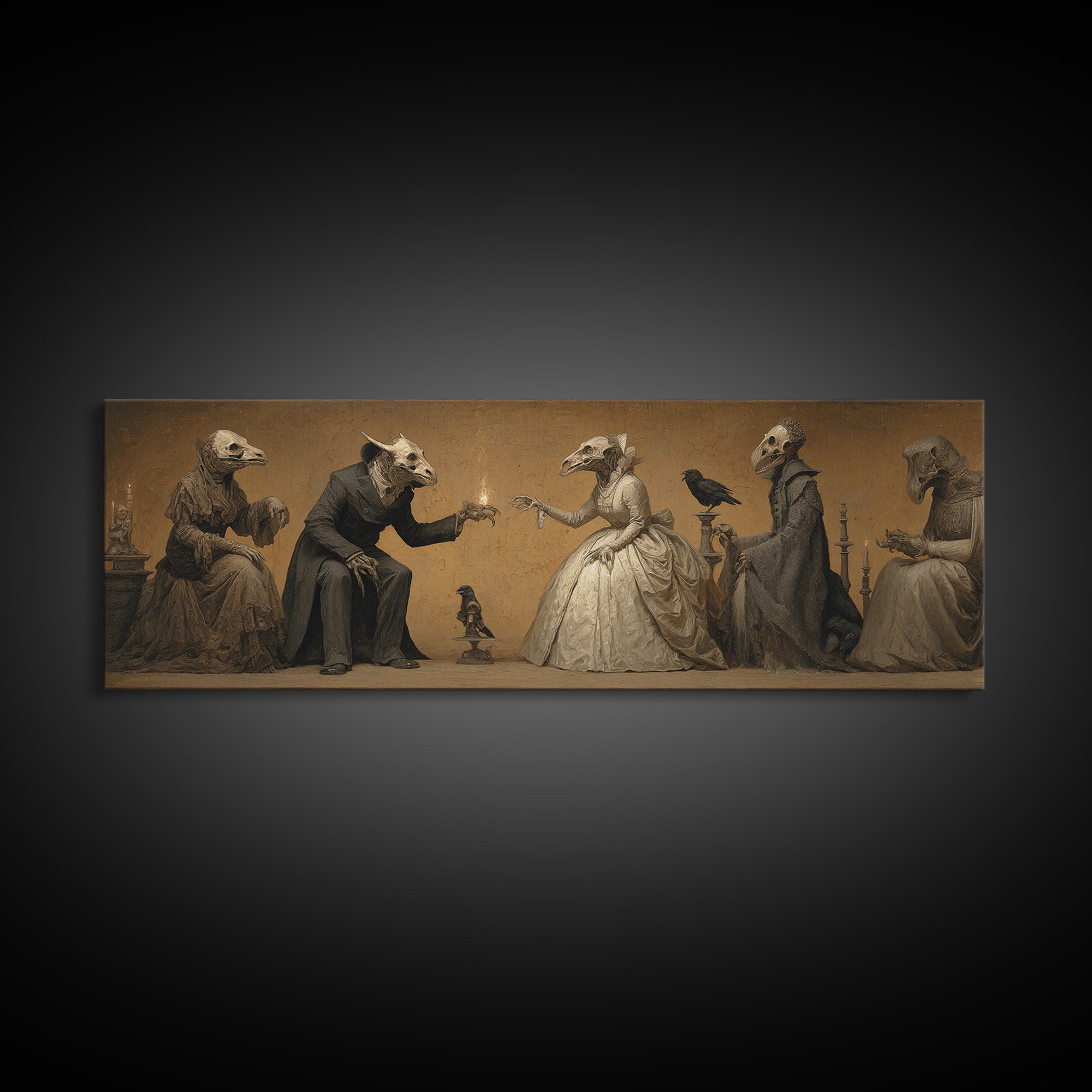 The Monster Family Portrait, Surreal Apocalyptic Art, Extra Wide Wall Art, Dark Halloween Decor, Framed Canvas Print