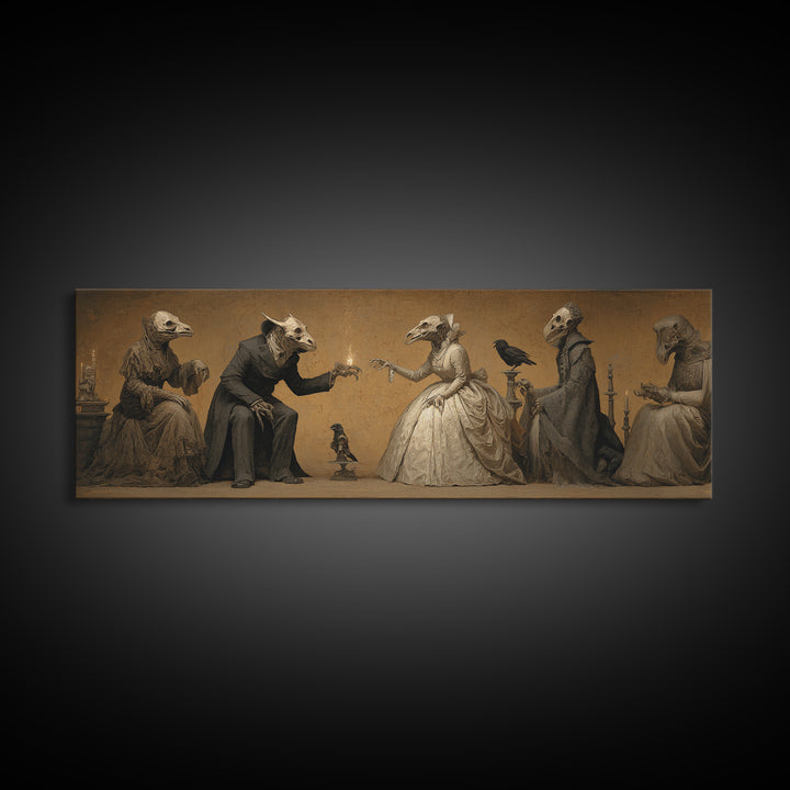 The Monster Family Portrait, Surreal Apocalyptic Art, Extra Wide Wall Art, Dark Halloween Decor, Framed Canvas Print