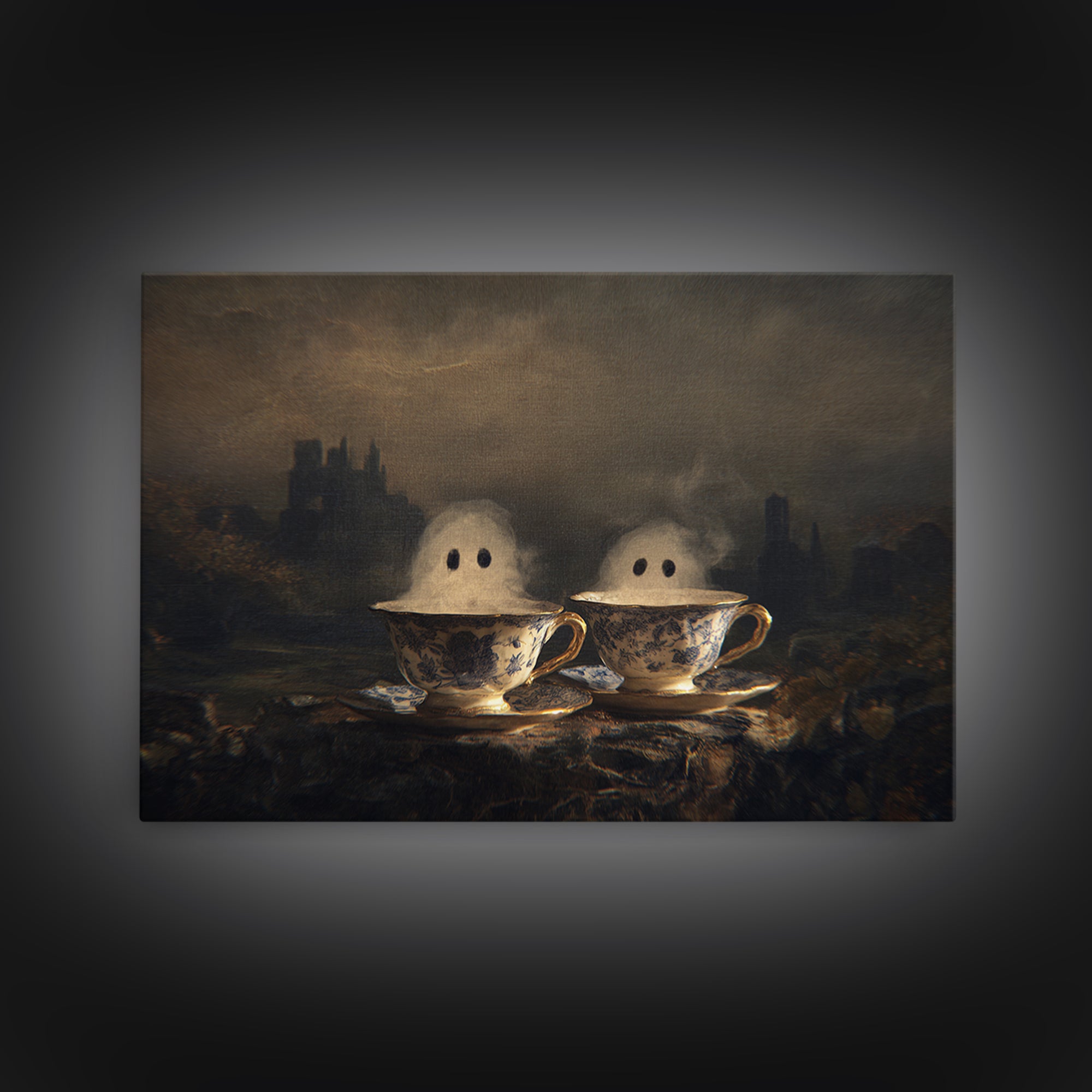 Tiny Ghosts In Teacups, Romantic Gothic Landscape, Landscape Wall Art, Gothic Horror Wall Art, Canvas Print, Halloween Wall Art