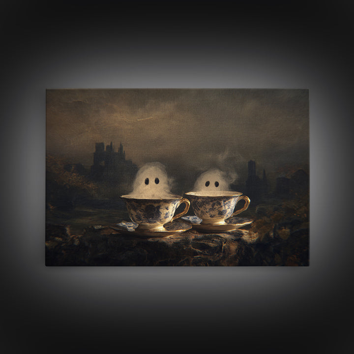 Tiny Ghosts In Teacups, Romantic Gothic Landscape, Landscape Wall Art, Gothic Horror Wall Art, Canvas Print, Halloween Wall Art