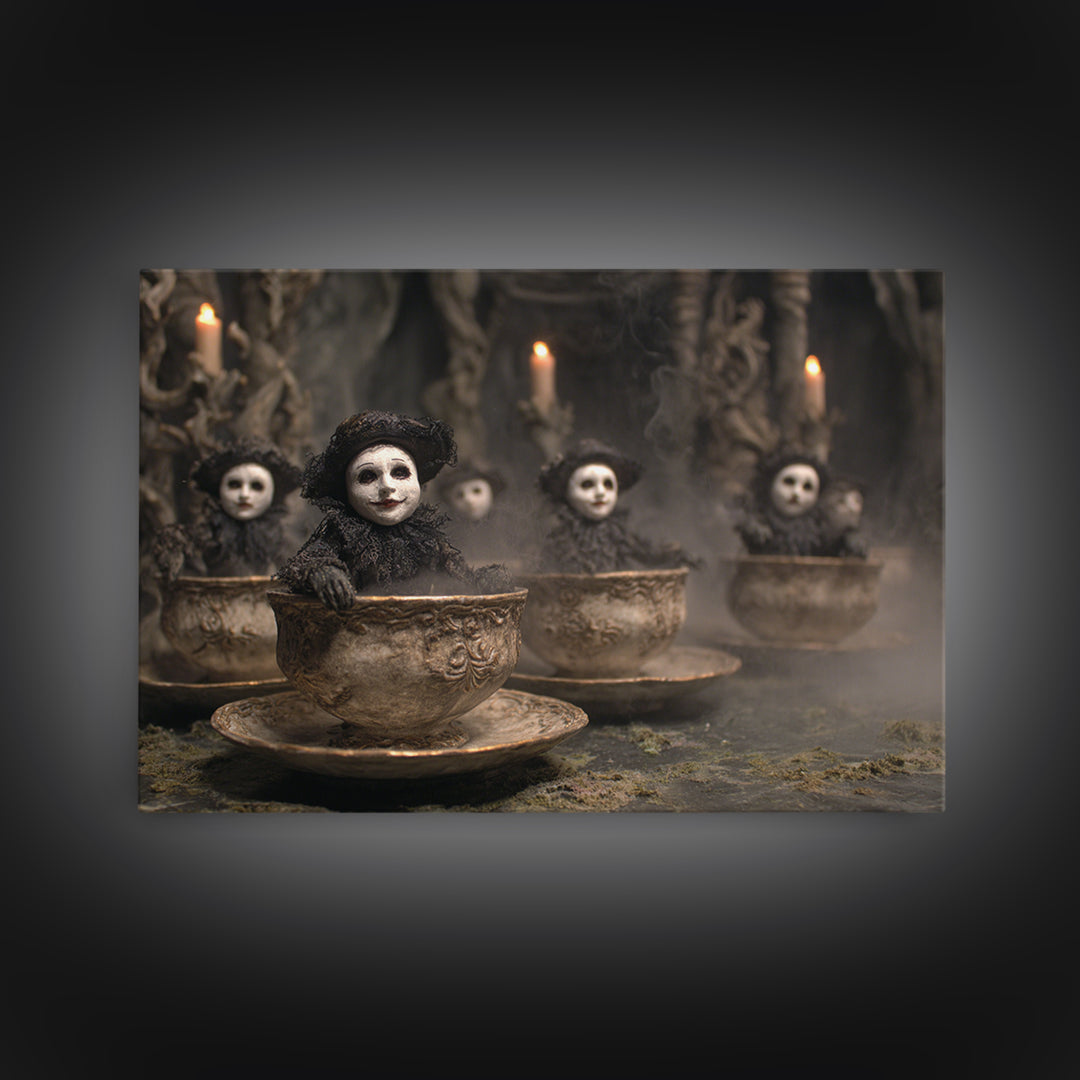 Tiny Ghosts In Teacups, Symbolist Gothic Landscape, Landscape Wall Art, Macabre Wall Art, Canvas Print, Halloween Wall Art, Halloween Decor