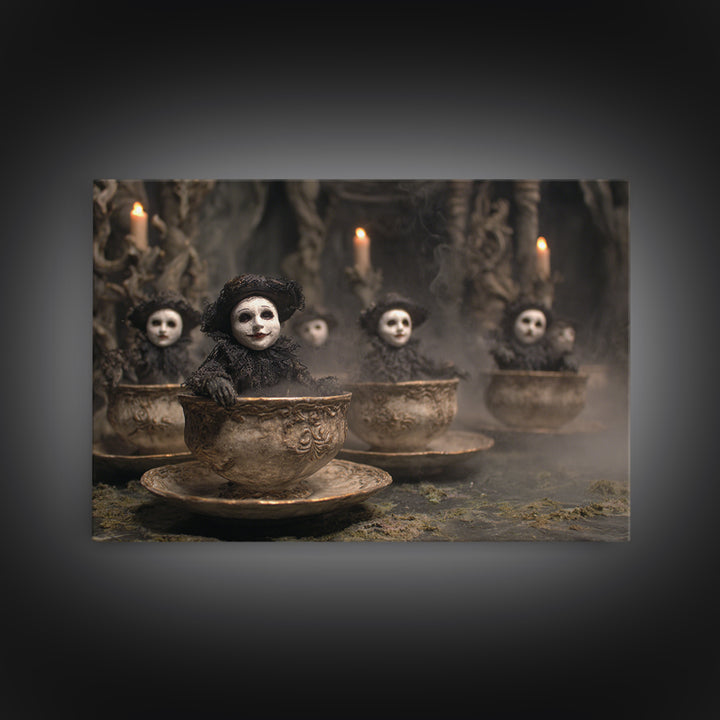 Tiny Ghosts In Teacups, Symbolist Gothic Landscape, Landscape Wall Art, Macabre Wall Art, Canvas Print, Halloween Wall Art, Halloween Decor