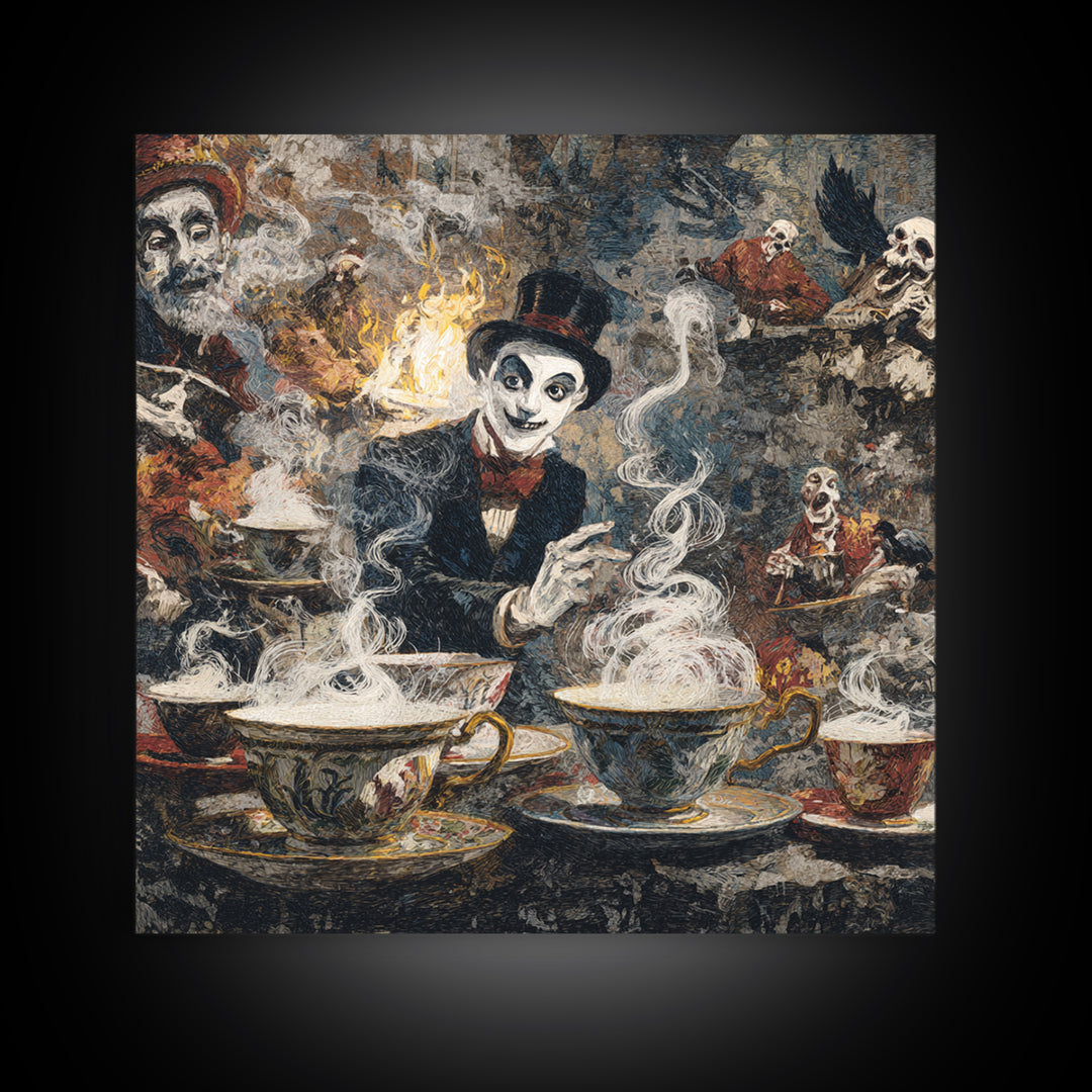 Tiny Ghosts In Teacups, Grotesque Carnival Art, Square Wall Art, Macabre Wall Art, Framed Canvas Print, Halloween Wall Art