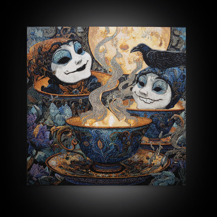 Tiny Ghosts In Teacups, Stained Glass Gothic Art, Square Wall Art, Gothic Horror Wall Art, Canvas Print, Halloween Wall Art
