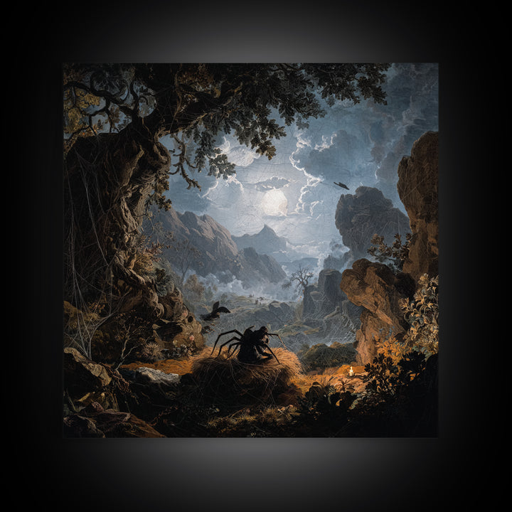 The Spider Sewing Circle, Baroque Witchcraft Art, Square Wall Art, Dark Halloween Decor, Framed Canvas Print, Halloween Wall Art