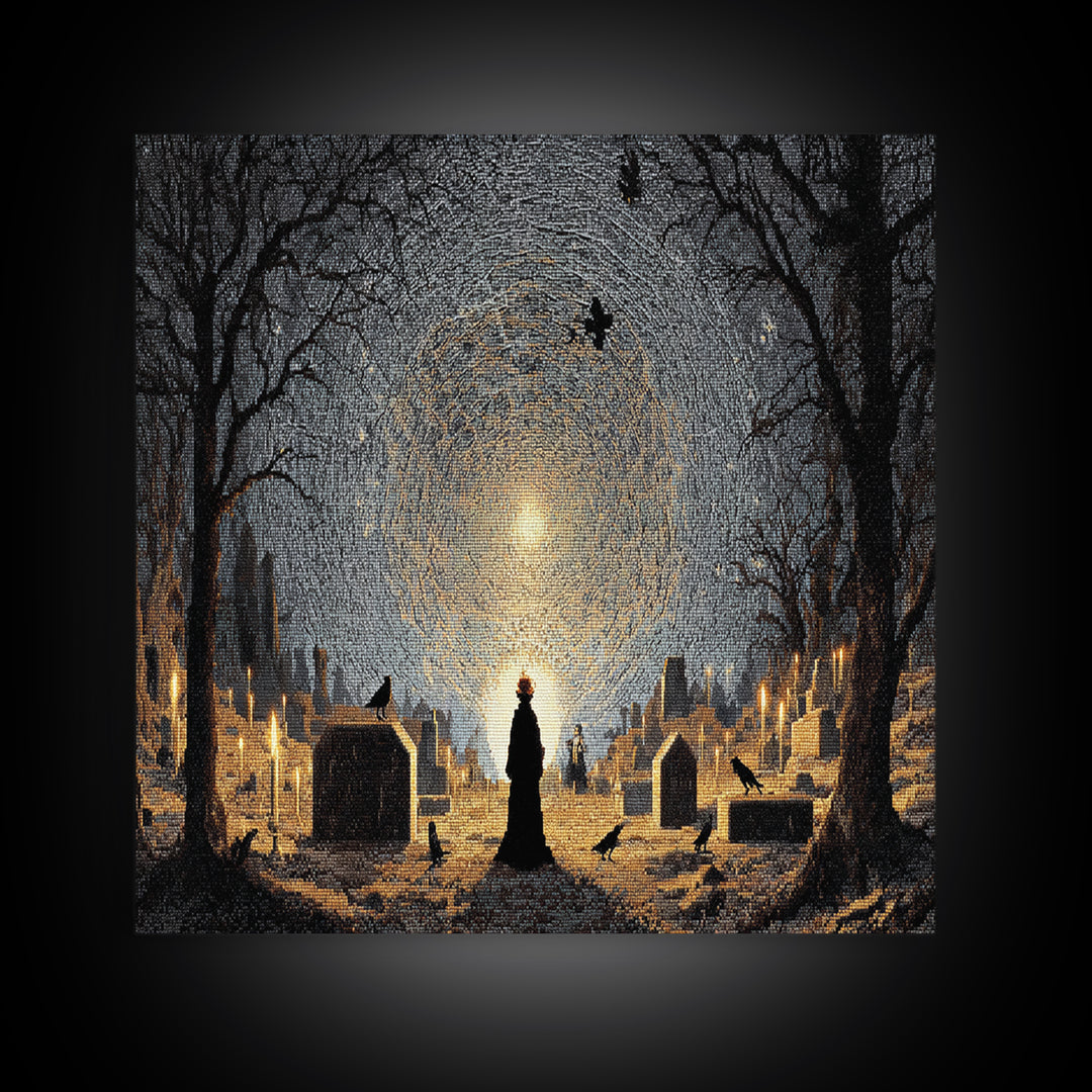 The Spider Sewing Circle, Romantic Gothic Landscape, Landscape Wall Art, Dark Halloween Decor, Canvas Print, Halloween Wall Art