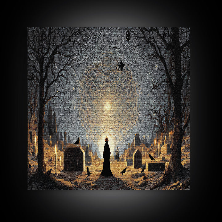 The Spider Sewing Circle, Romantic Gothic Landscape, Landscape Wall Art, Dark Halloween Decor, Canvas Print, Halloween Wall Art
