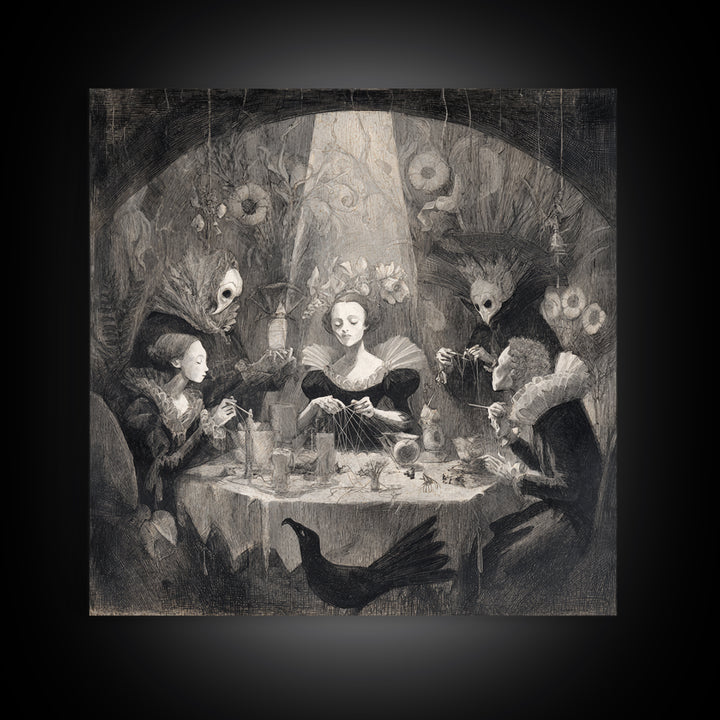 The Spider Sewing Circle, Symbolist Dream Art, Square Wall Art, Gothic Horror Wall Art, Framed Canvas Print, Halloween Wall Art