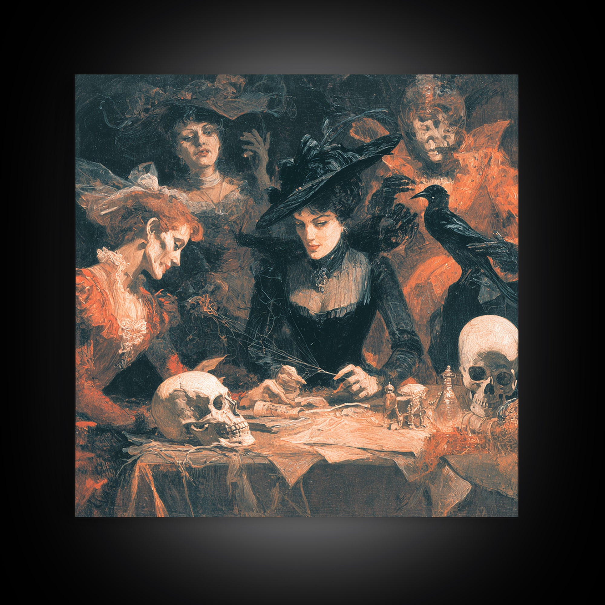 The Spider Sewing Circle, Decadent Gothic Art, Square Wall Art, Dark Halloween Decor, Canvas Print, Halloween Wall Art
