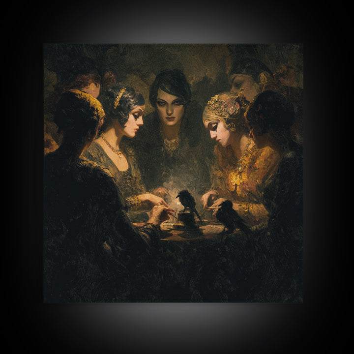 The Spider Sewing Circle, Dark Symbolist Art, Square Wall Art, Dark Fantasy Wall Art, Canvas Print, Halloween Wall Art