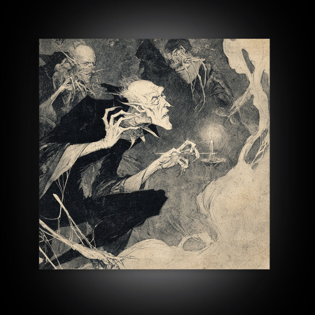 The Spider Sewing Circle, Expressionist Nightmare Art, Square Wall Art, Dark Halloween Decor, Framed Canvas Print, Halloween Wall Art