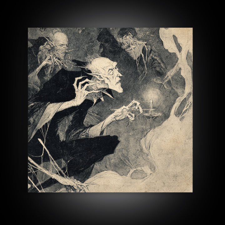 The Spider Sewing Circle, Expressionist Nightmare Art, Square Wall Art, Dark Halloween Decor, Framed Canvas Print, Halloween Wall Art
