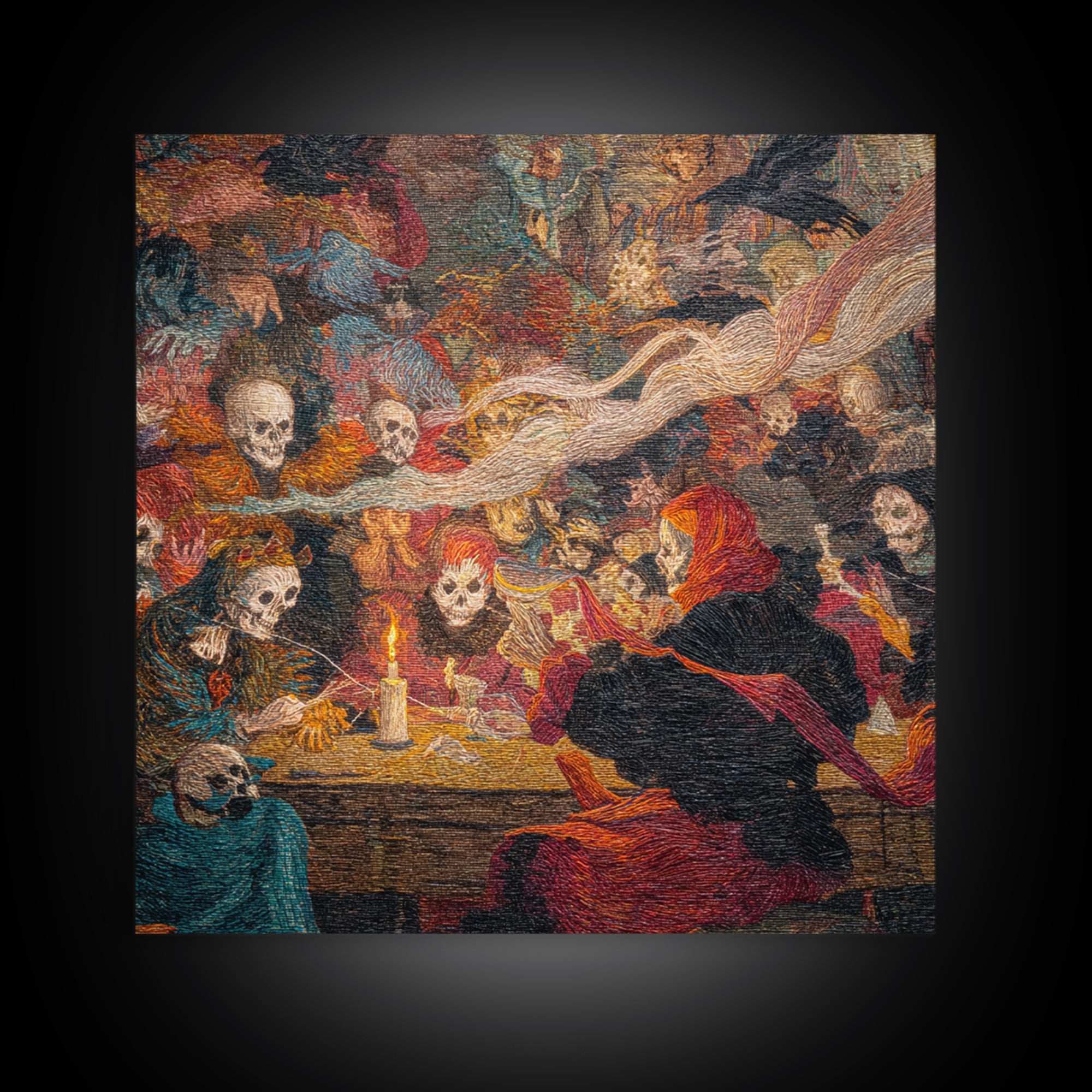 The Spider Sewing Circle, Grotesque Carnival Art, Square Wall Art, Gothic Horror Wall Art, Canvas Print, Halloween Wall Art