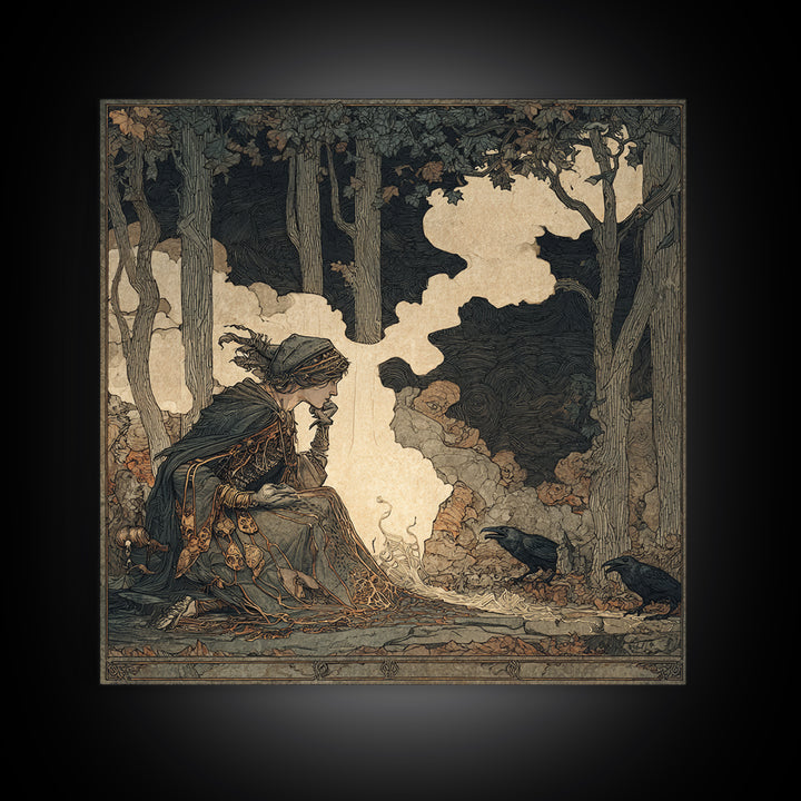 The Spider Sewing Circle, Gothic Storybook Art, Square Wall Art, Dark Fantasy Wall Art, Canvas Print, Halloween Wall Art
