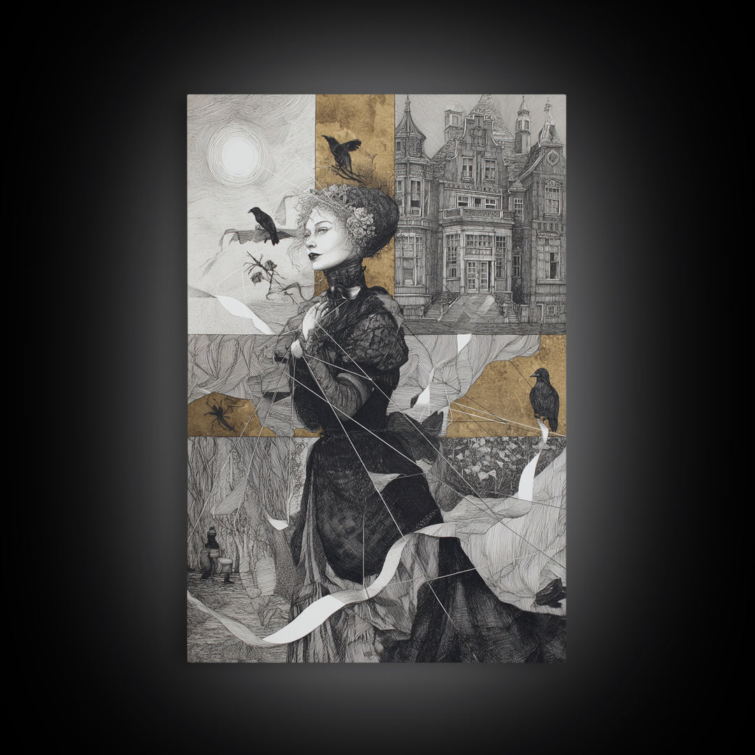 The Spider Sewing Circle, Victorian Macabre Art, Vertical Wall Art, Macabre Wall Art, Framed Canvas Print, Halloween Wall Art