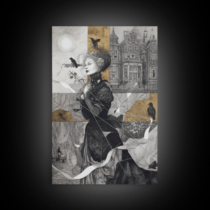 The Spider Sewing Circle, Victorian Macabre Art, Vertical Wall Art, Macabre Wall Art, Framed Canvas Print, Halloween Wall Art