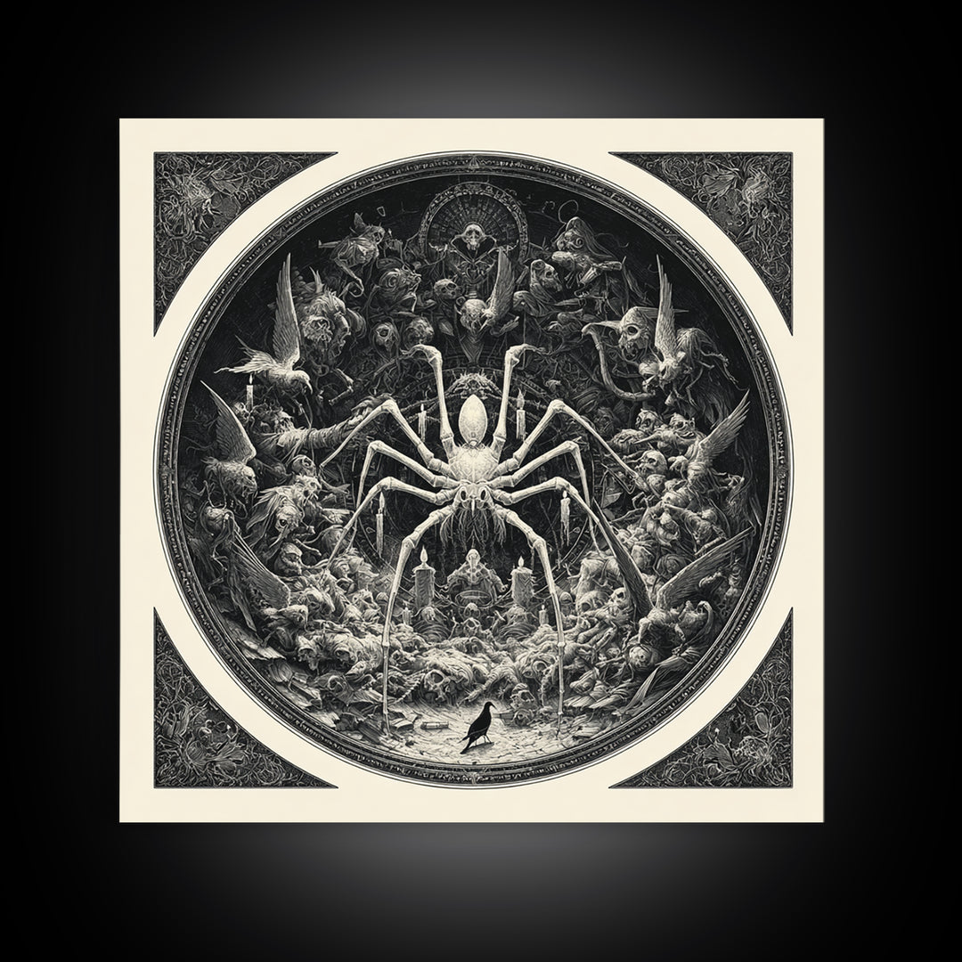 The Spider Sewing Circle, Biomechanical Horror Art, Square Wall Art, Gothic Horror Wall Art, Canvas Print, Halloween Wall Art
