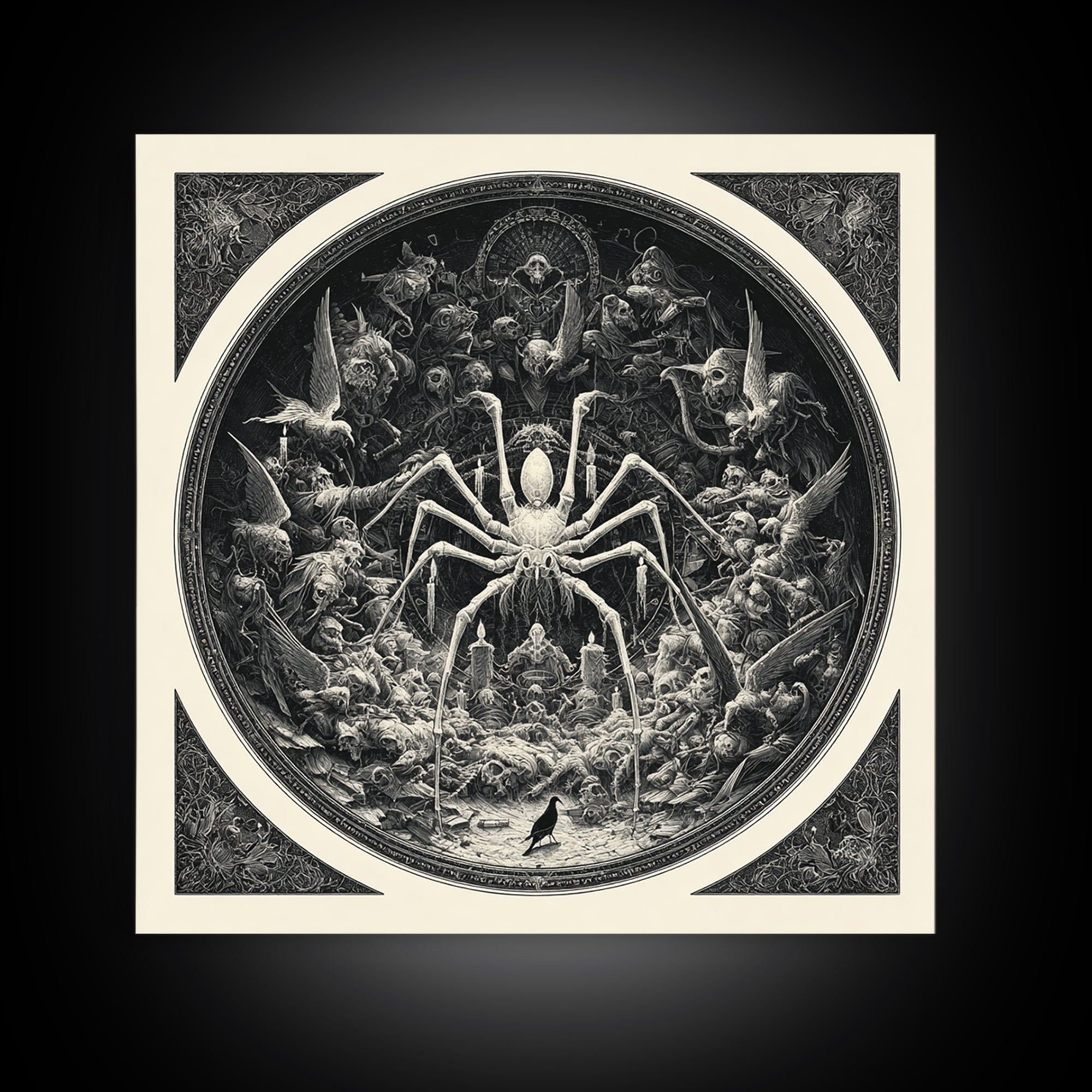 The Spider Sewing Circle, Biomechanical Horror Art, Square Wall Art, Gothic Horror Wall Art, Canvas Print, Halloween Wall Art