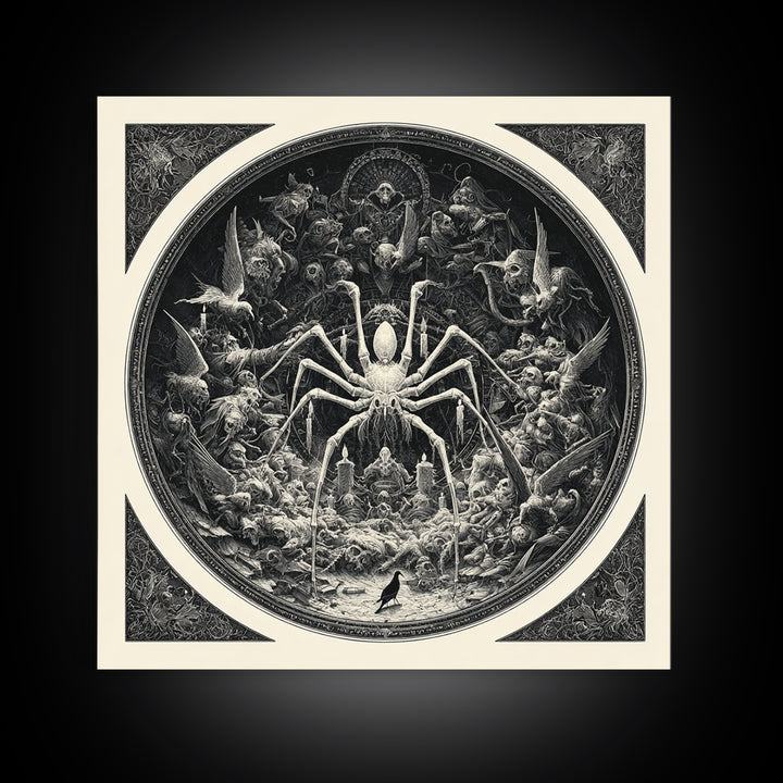 The Spider Sewing Circle, Biomechanical Horror Art, Square Wall Art, Gothic Horror Wall Art, Canvas Print, Halloween Wall Art