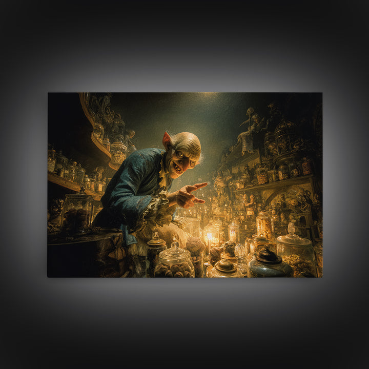 The Goblin Candy Shop, Medieval Grotesque Art, Landscape Wall Art, Dark Fantasy Wall Art, Framed Canvas Print, Halloween Wall Art