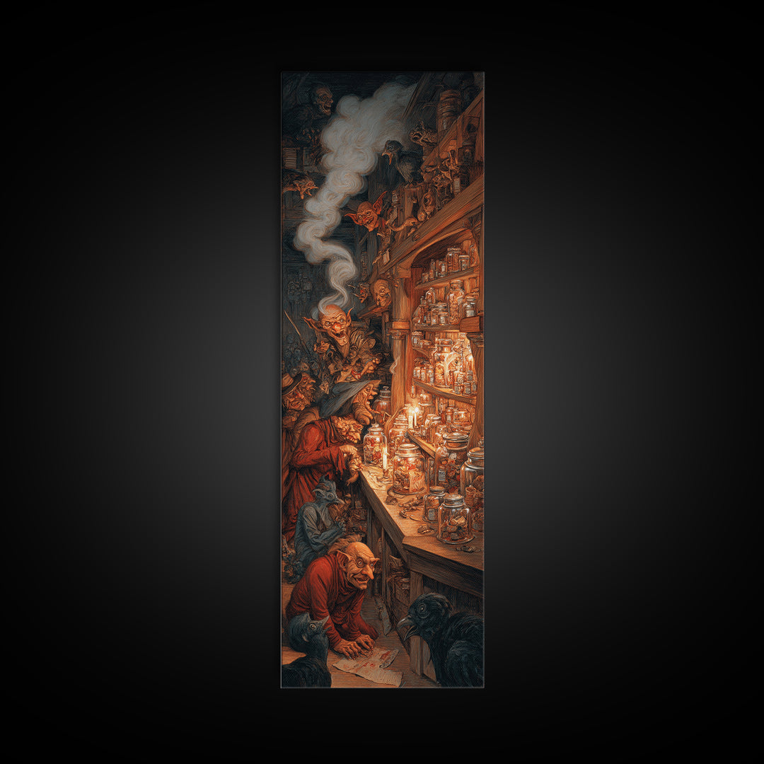 The Goblin Candy Shop, Dark Renaissance Art, Tall Narrow Wall Art, Gothic Horror Wall Art, Framed Canvas Print
