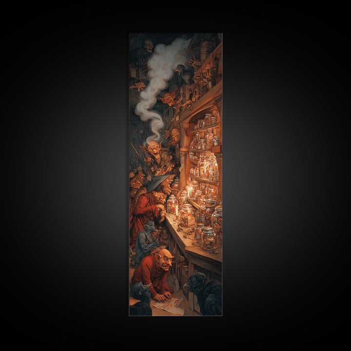 The Goblin Candy Shop, Dark Renaissance Art, Tall Narrow Wall Art, Gothic Horror Wall Art, Framed Canvas Print