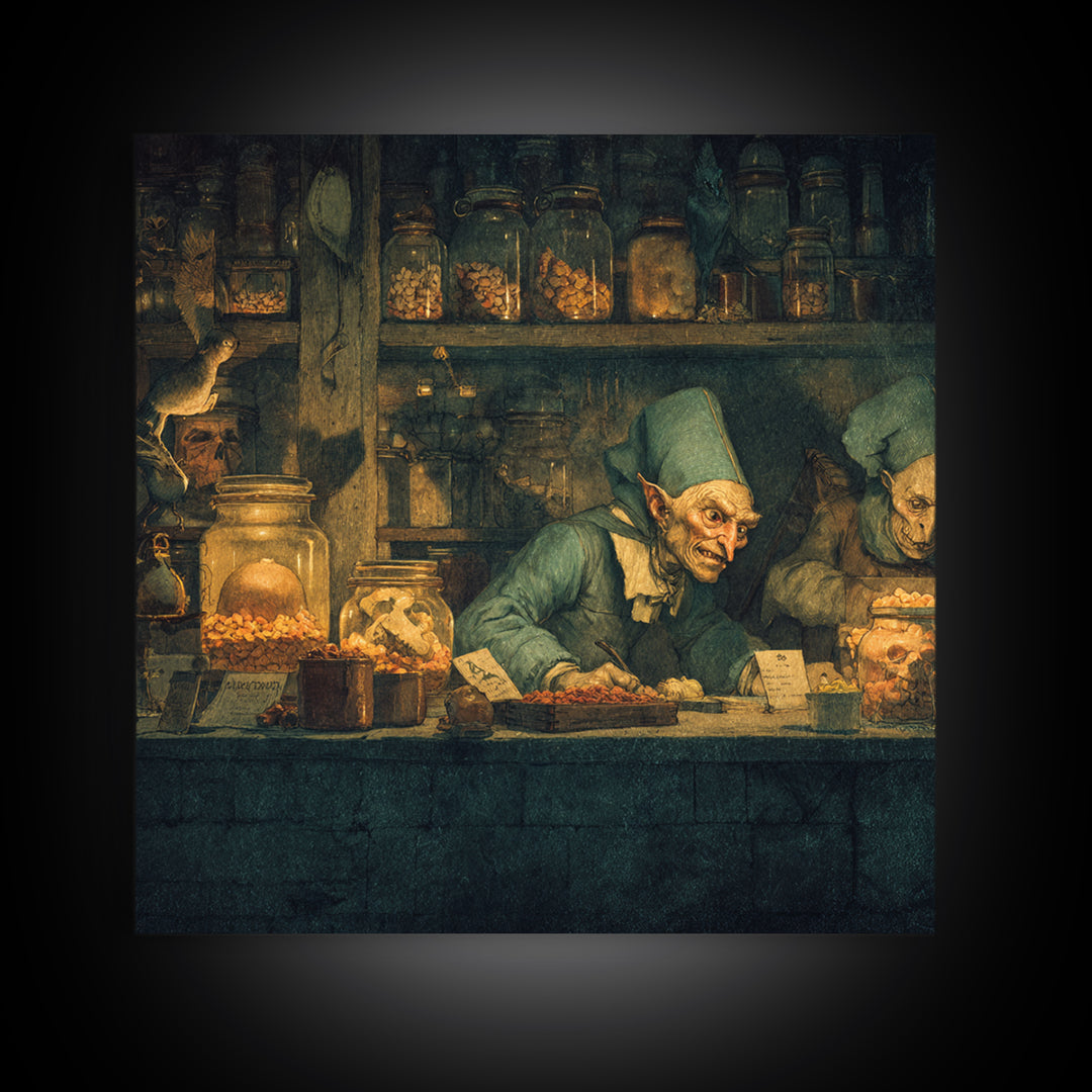 The Goblin Candy Shop, Danse Macabre Art, Square Wall Art, Gothic Horror Wall Art, Framed Canvas Print