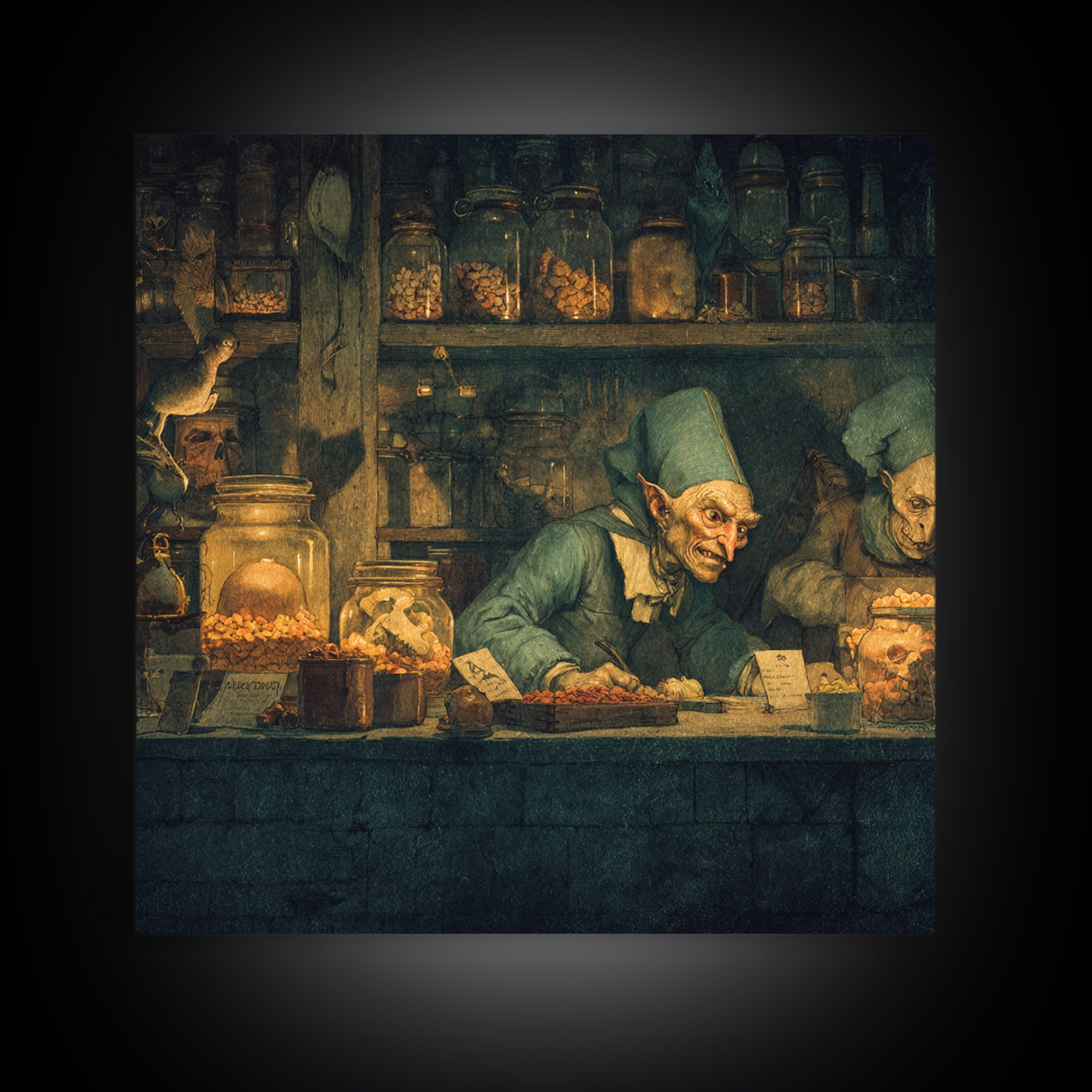 The Goblin Candy Shop, Danse Macabre Art, Square Wall Art, Gothic Horror Wall Art, Framed Canvas Print