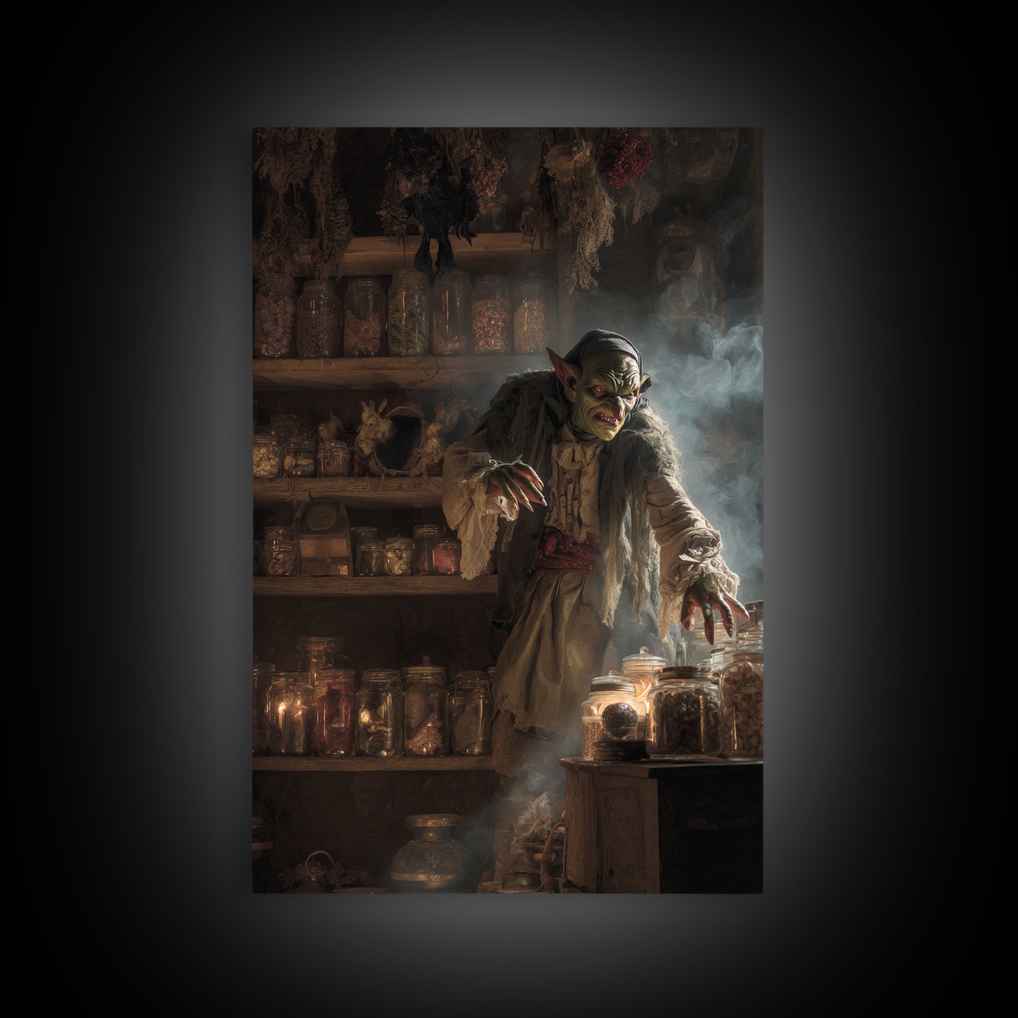The Goblin Candy Shop, Dark Romantic Horror Art, Vertical Wall Art, Gothic Horror Wall Art, Canvas Print, Halloween Wall Art
