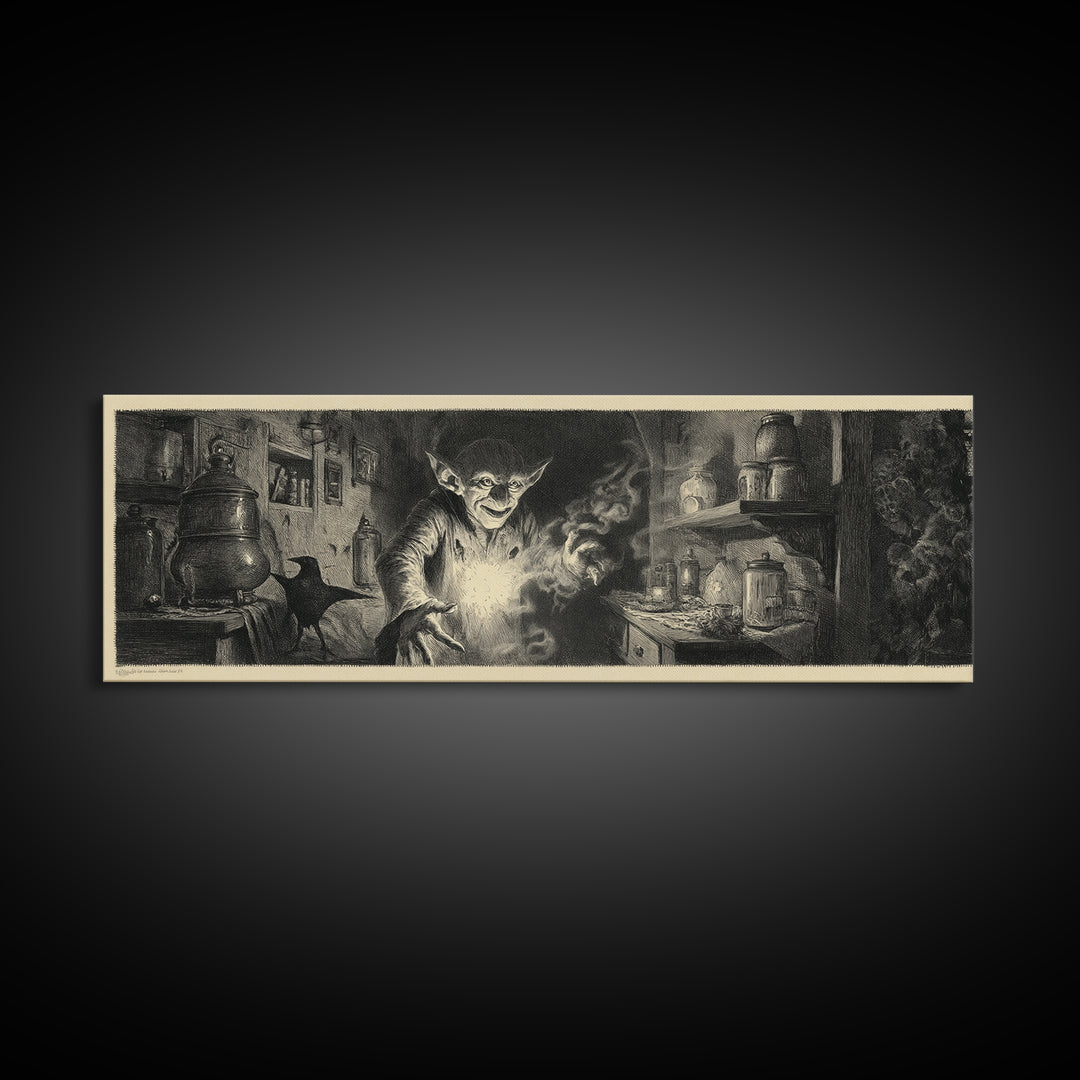 The Goblin Candy Shop, Symbolist Dream Art, Extra Wide Wall Art, Gothic Horror Wall Art, Framed Canvas Print, Halloween Wall Art