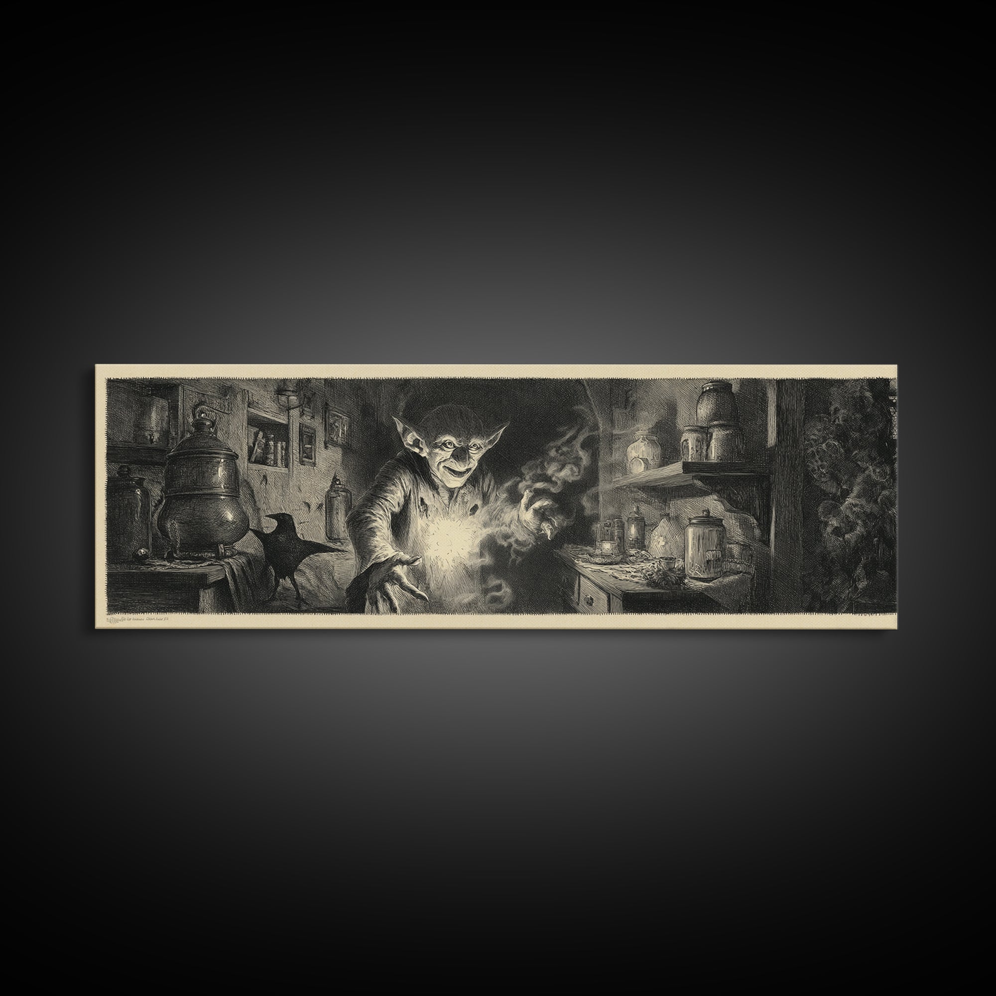 The Goblin Candy Shop, Symbolist Dream Art, Extra Wide Wall Art, Gothic Horror Wall Art, Framed Canvas Print, Halloween Wall Art