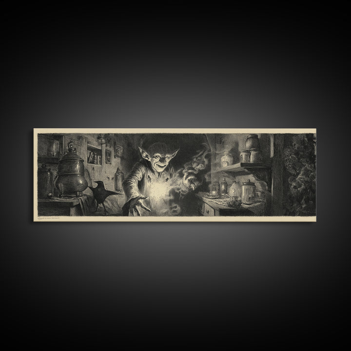 The Goblin Candy Shop, Symbolist Dream Art, Extra Wide Wall Art, Gothic Horror Wall Art, Framed Canvas Print, Halloween Wall Art
