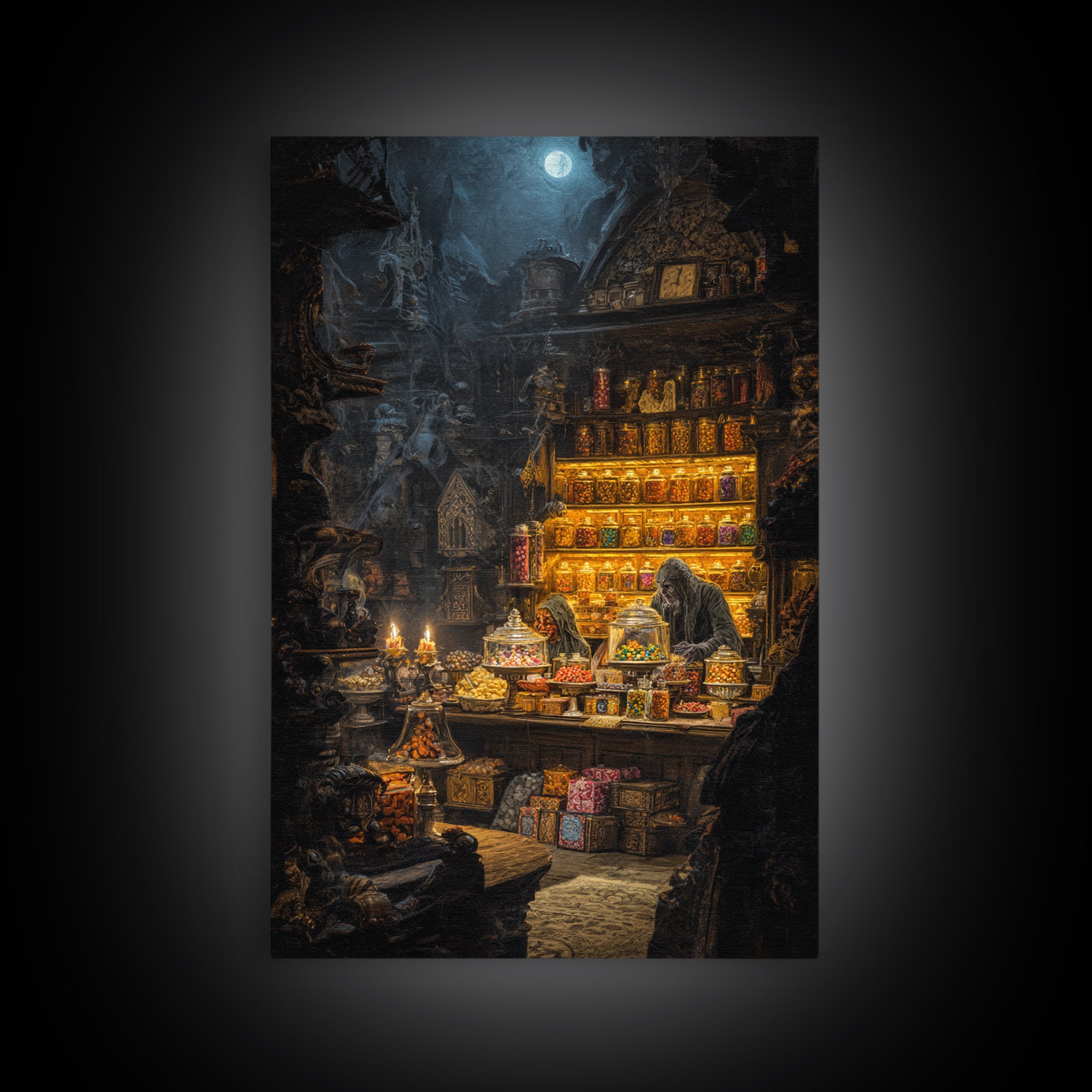 The Goblin Candy Shop, Ornate Symbolist Art, Vertical Wall Art, Macabre Wall Art, Canvas Print, Halloween Wall Art