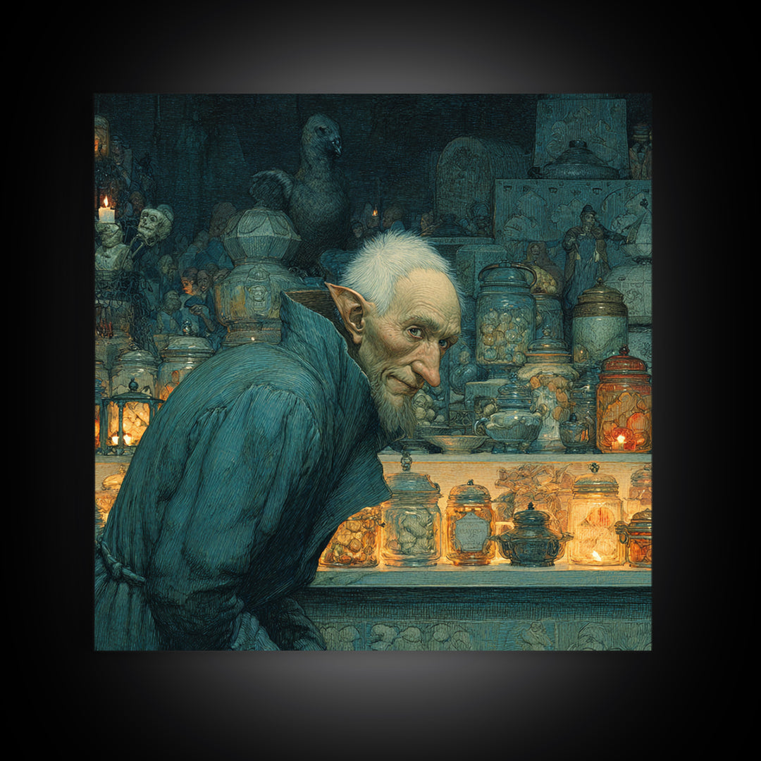 The Goblin Candy Shop, Symbolist Death Art, Square Wall Art, Macabre Wall Art, Canvas Print, Halloween Wall Art, Gothic Home Decor
