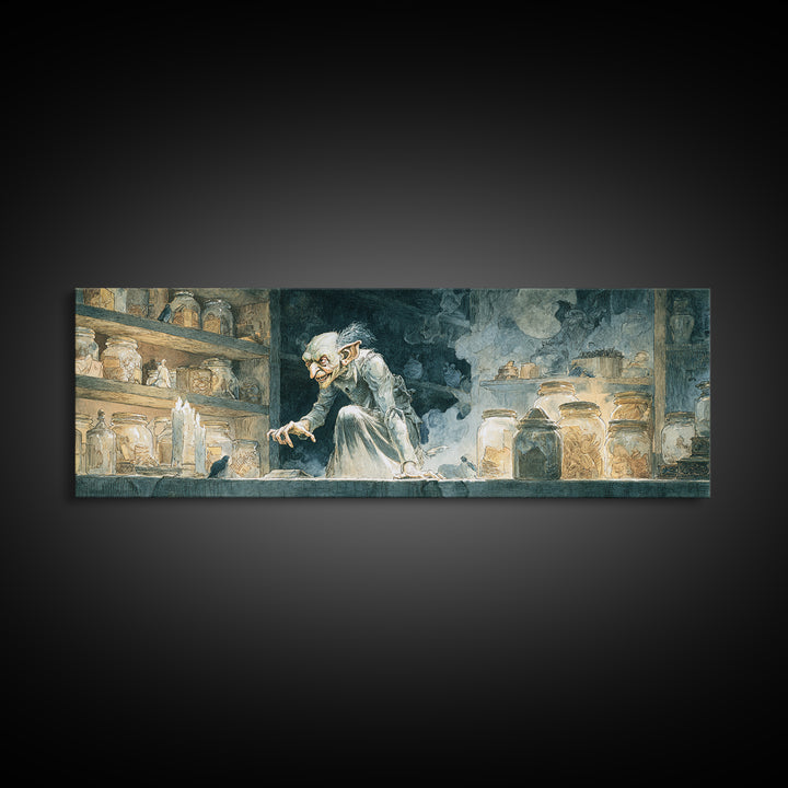 The Goblin Candy Shop, Symbolist Etching Art, Extra Wide Wall Art, Gothic Horror Wall Art, Canvas Print, Halloween Wall Art