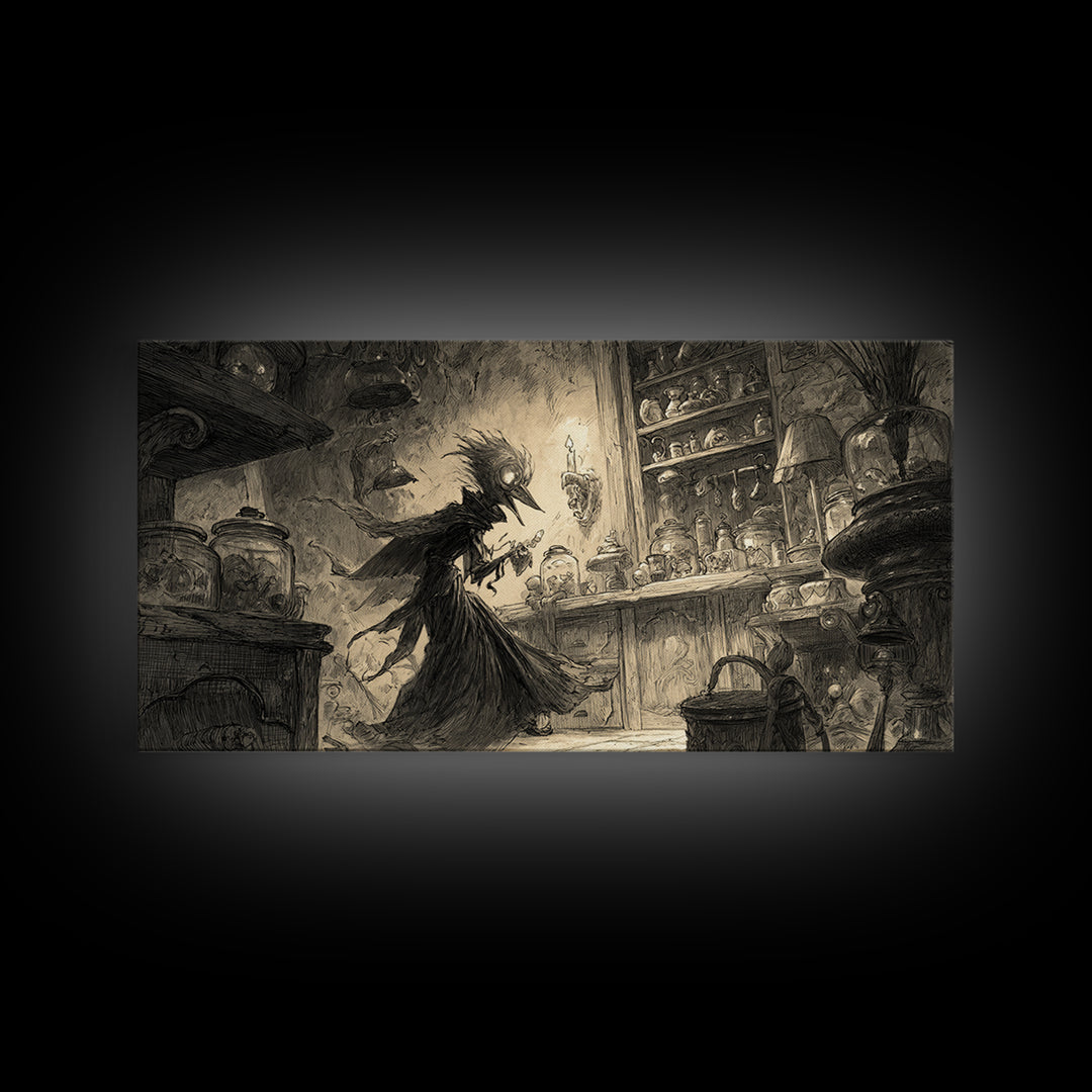 The Goblin Candy Shop, Expressionist Nightmare Art, Wide Panoramic Art, Dark Halloween Decor, Canvas Print, Halloween Wall Art