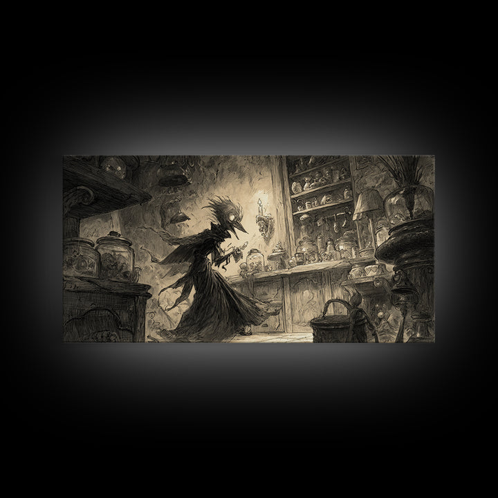 The Goblin Candy Shop, Expressionist Nightmare Art, Wide Panoramic Art, Dark Halloween Decor, Canvas Print, Halloween Wall Art