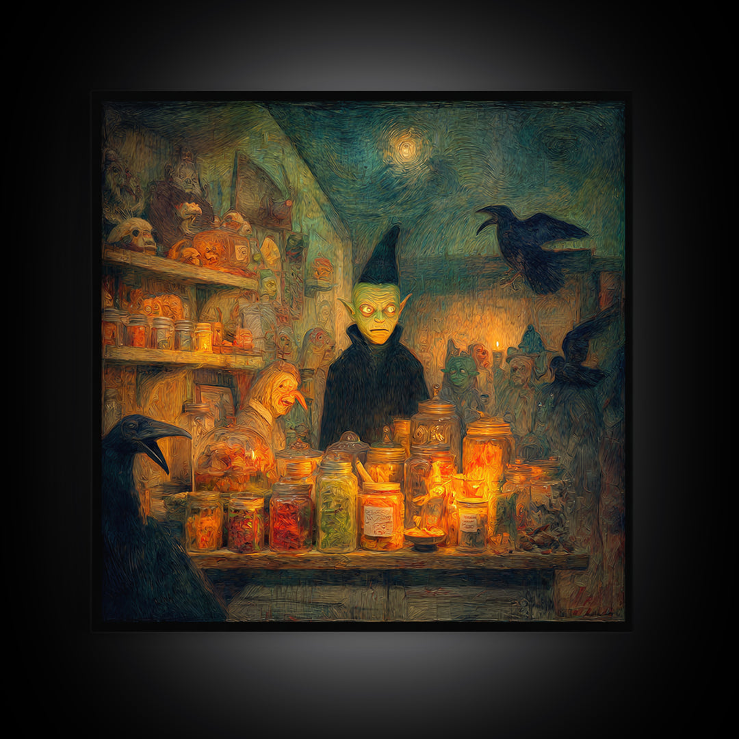 The Goblin Candy Shop, Expressionist Gothic Art, Square Wall Art, Dark Halloween Decor, Canvas Print, Halloween Wall Art, Gothic Home Decor