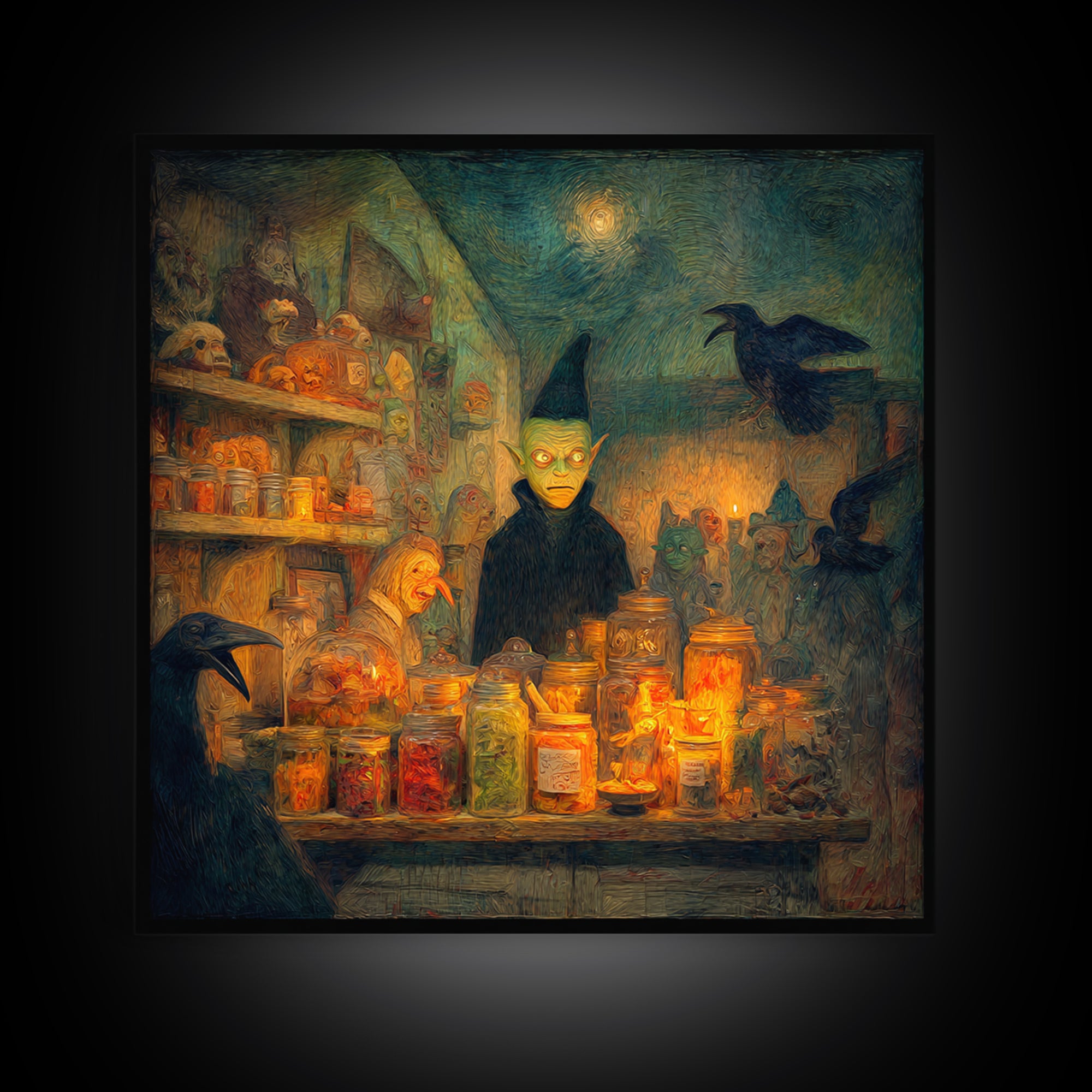 The Goblin Candy Shop, Expressionist Gothic Art, Square Wall Art, Dark Halloween Decor, Canvas Print, Halloween Wall Art, Gothic Home Decor