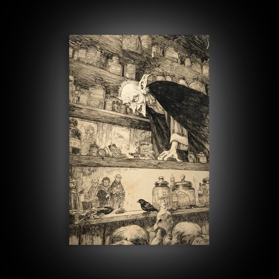 The Goblin Candy Shop, Victorian Macabre Art, Vertical Wall Art, Gothic Horror Wall Art, Framed Canvas Print, Halloween Wall Art