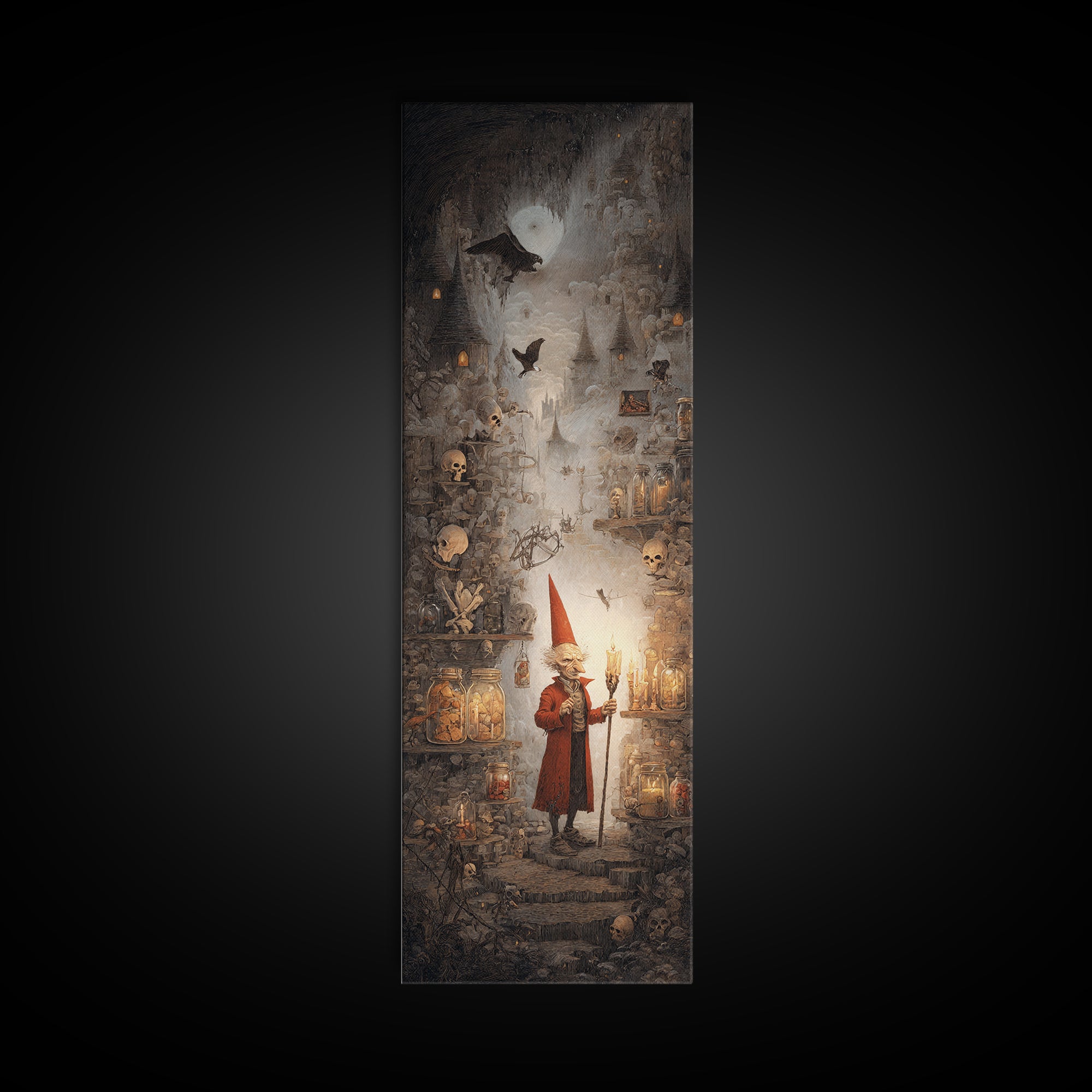 The Goblin Candy Shop, Surreal Apocalyptic Art, Tall Narrow Wall Art, Macabre Wall Art, Canvas Print, Halloween Wall Art