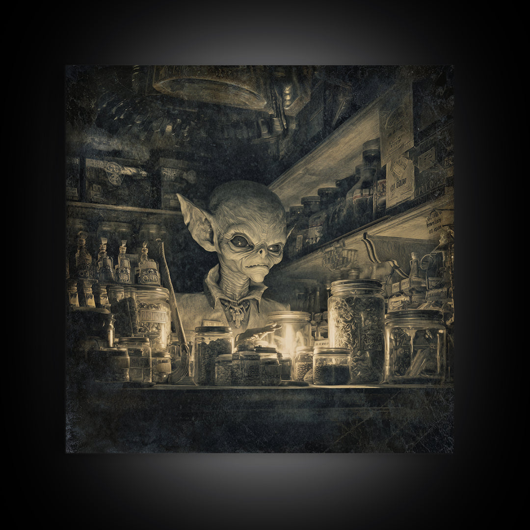 The Goblin Candy Shop, Biomechanical Horror Art, Square Wall Art, Macabre Wall Art, Canvas Print, Halloween Wall Art, Gothic Home Decor