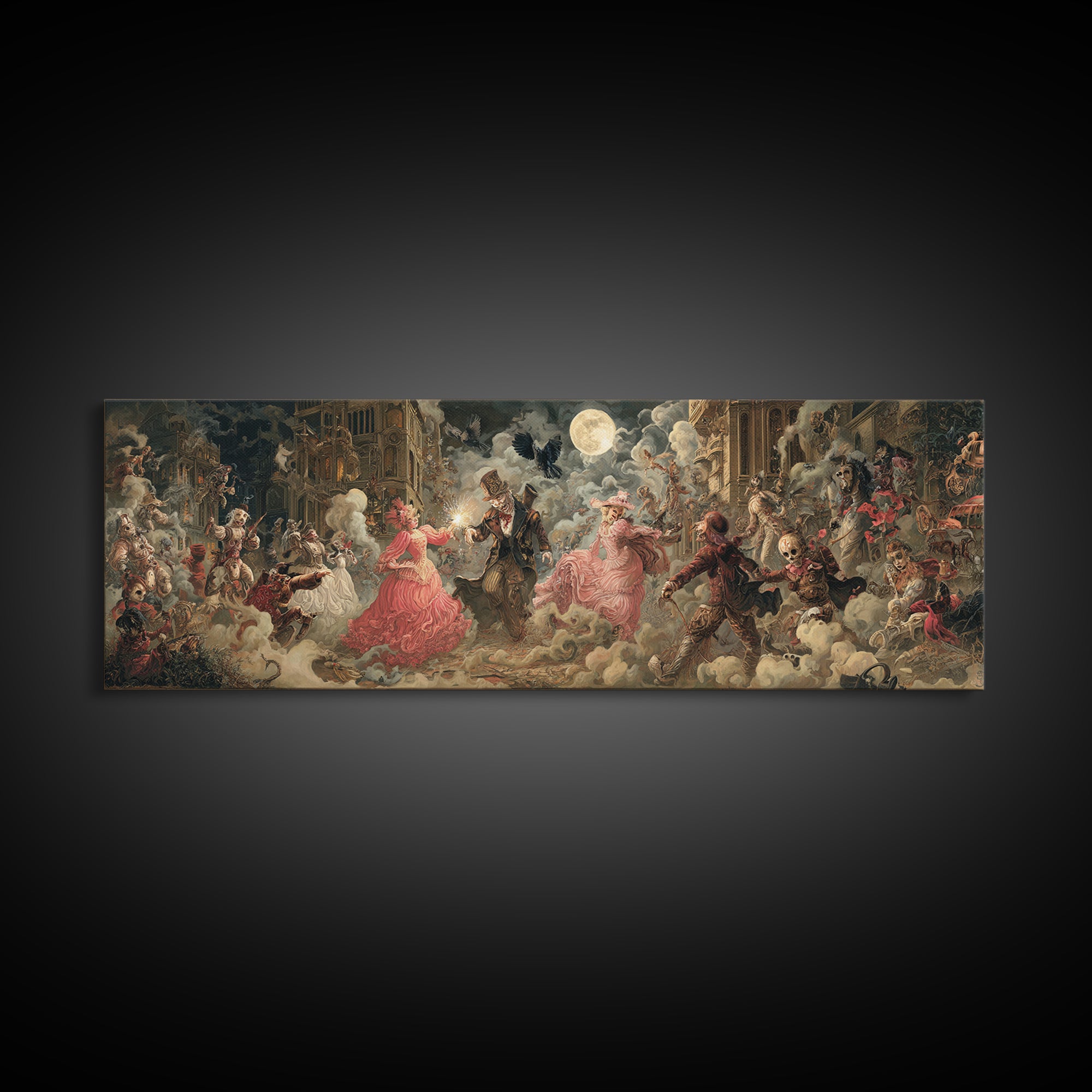 The Haunted Toy Parade, Gothic Engraving Art, Extra Wide Wall Art, Gothic Horror Wall Art, Canvas Print, Halloween Wall Art