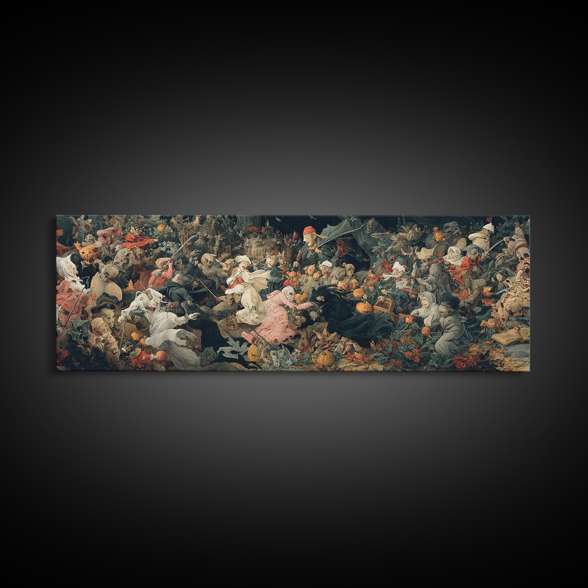 The Haunted Toy Parade, Medieval Grotesque Art, Extra Wide Wall Art, Dark Halloween Decor, Canvas Print, Halloween Wall Art