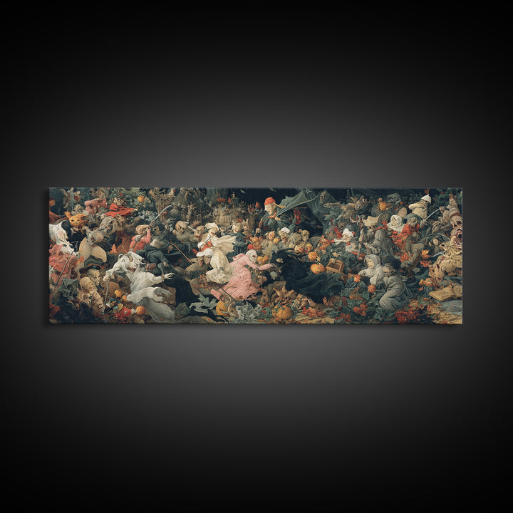 The Haunted Toy Parade, Medieval Grotesque Art, Extra Wide Wall Art, Dark Halloween Decor, Canvas Print, Halloween Wall Art