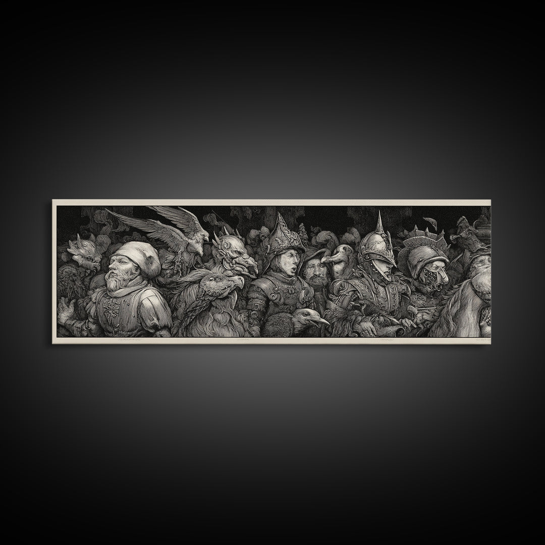 The Haunted Toy Parade, Renaissance Engraving Art, Extra Wide Wall Art, Gothic Horror Wall Art, Canvas Print, Halloween Wall Art