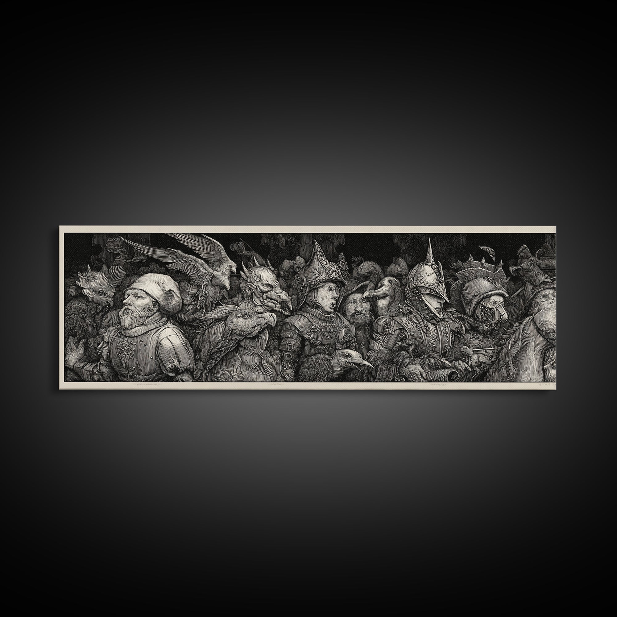 The Haunted Toy Parade, Renaissance Engraving Art, Extra Wide Wall Art, Gothic Horror Wall Art, Canvas Print, Halloween Wall Art