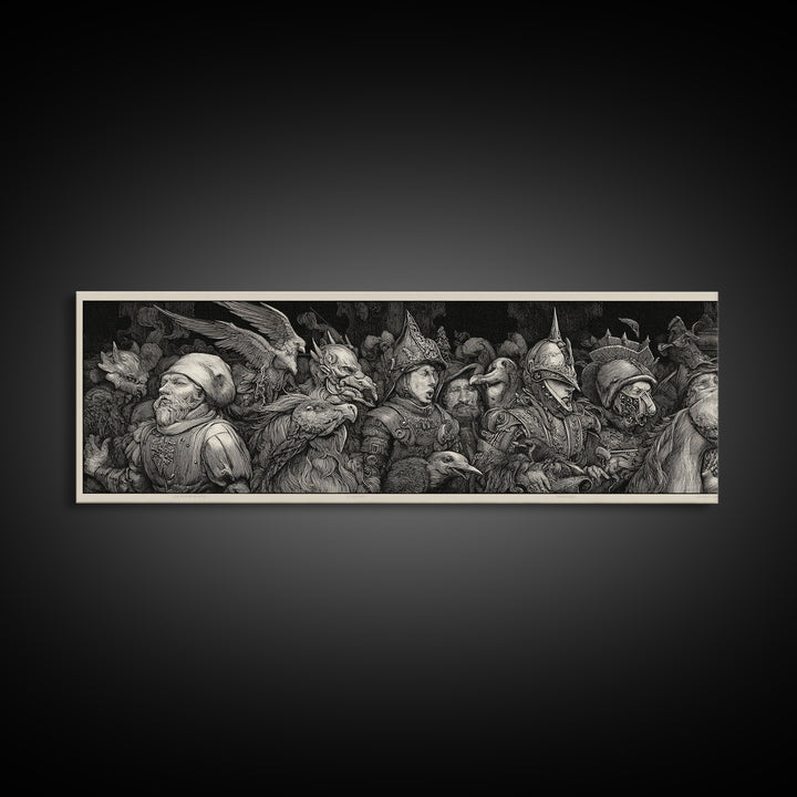 The Haunted Toy Parade, Renaissance Engraving Art, Extra Wide Wall Art, Gothic Horror Wall Art, Canvas Print, Halloween Wall Art