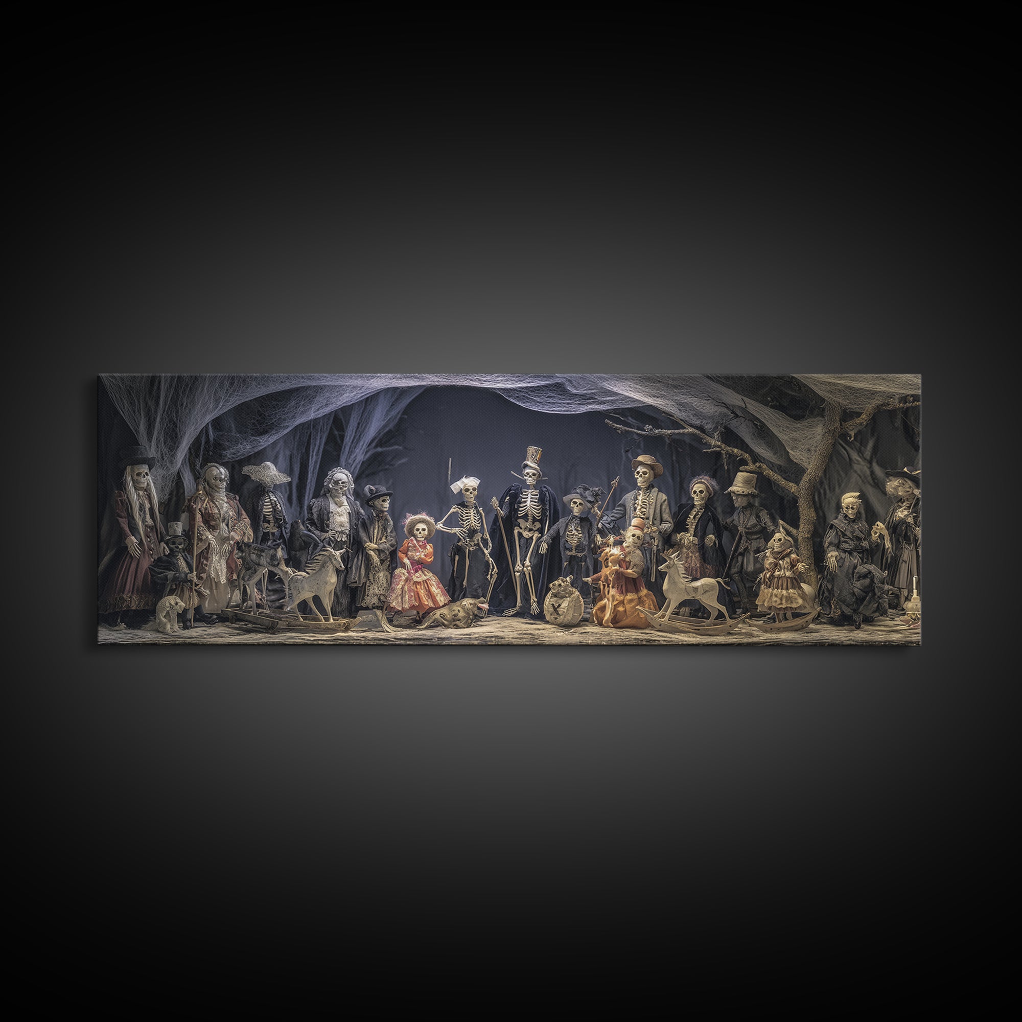 The Haunted Toy Parade, Danse Macabre Art, Extra Wide Wall Art, Dark Halloween Decor, Framed Canvas Print