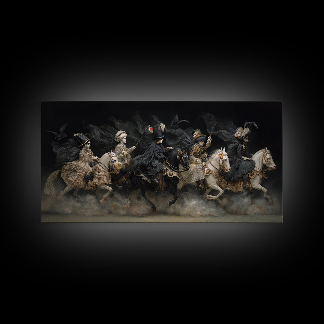 The Haunted Toy Parade, Dark Romantic Horror Art, Wide Panoramic Art, Gothic Horror Wall Art, Canvas Print, Halloween Wall Art